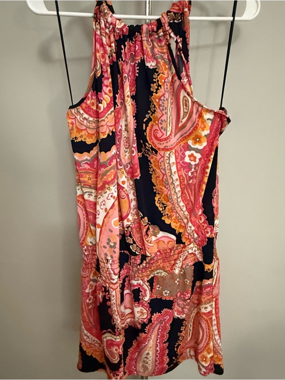 Trina Turk Pink, Coral and Navy Paisley Halter dress size Large